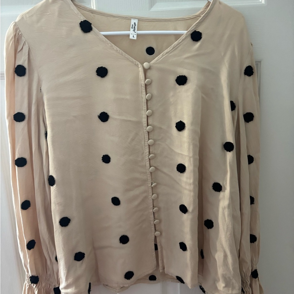 ePretty Beige Blouse with Black Polka Dots